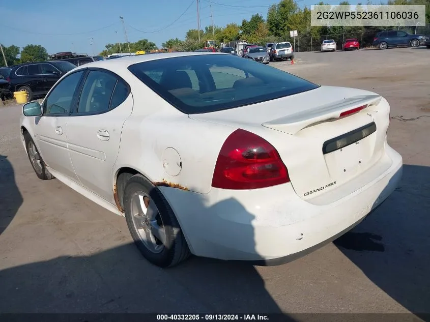 2006 Pontiac Grand Prix VIN: 2G2WP552361106036 Lot: 40332205