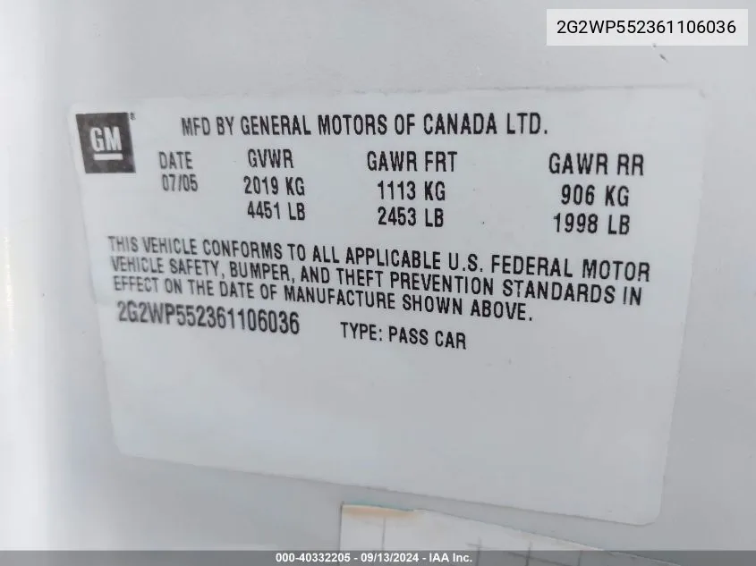 2G2WP552361106036 2006 Pontiac Grand Prix