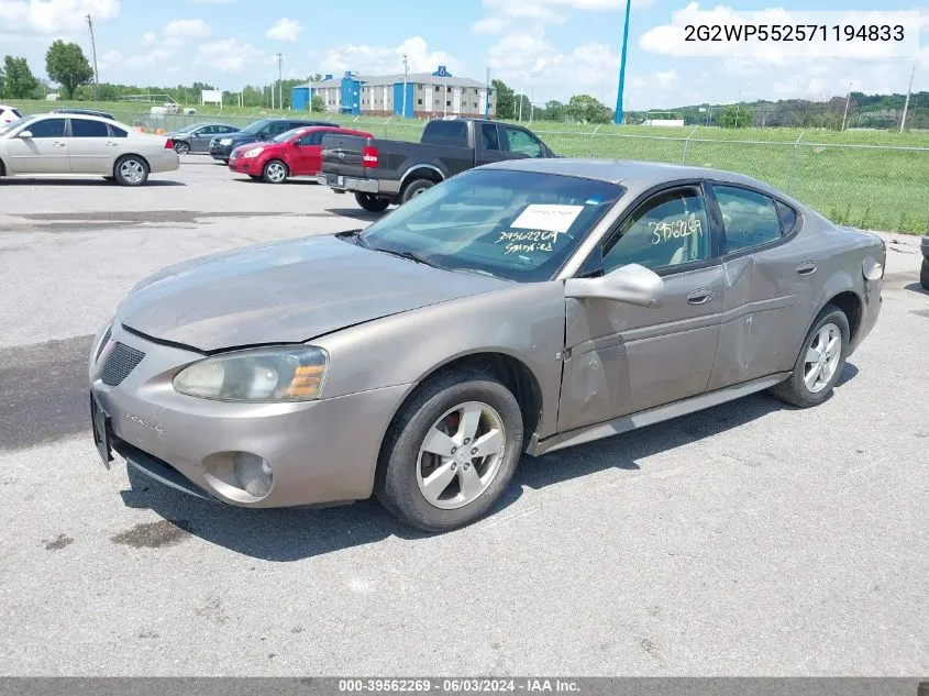 2007 Pontiac Grand Prix VIN: 2G2WP552571194833 Lot: 39562269