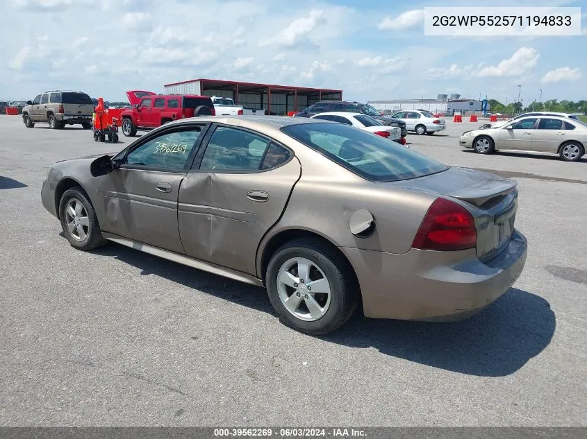 2007 Pontiac Grand Prix VIN: 2G2WP552571194833 Lot: 39562269