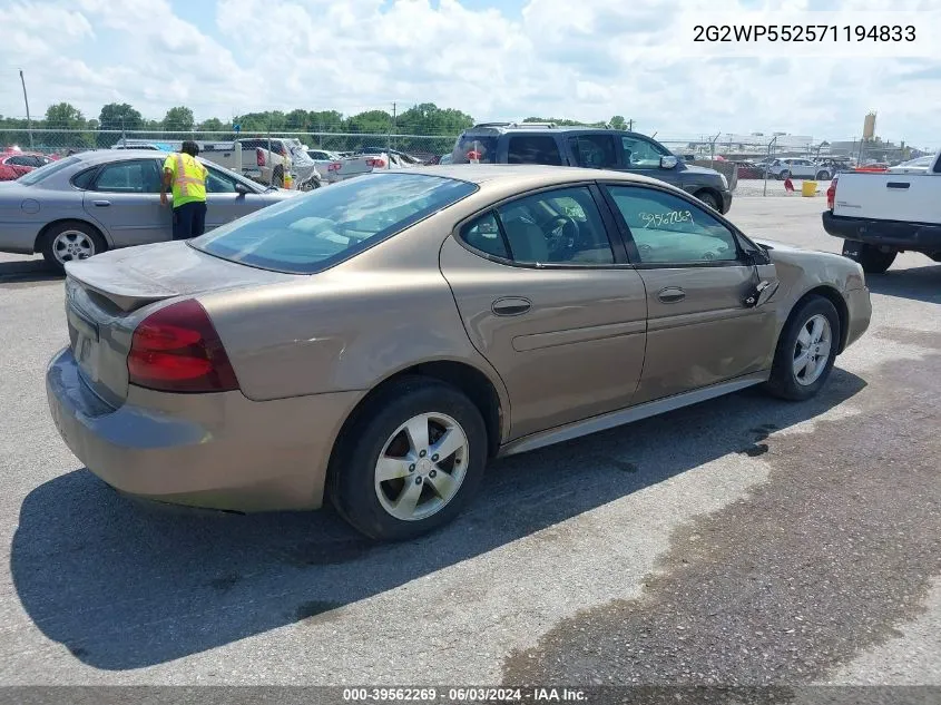 2007 Pontiac Grand Prix VIN: 2G2WP552571194833 Lot: 39562269