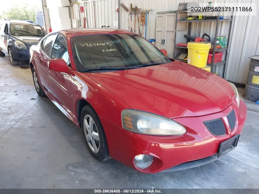 2007 Pontiac Grand Prix VIN: 2G2WP552171111866 Lot: 39636405