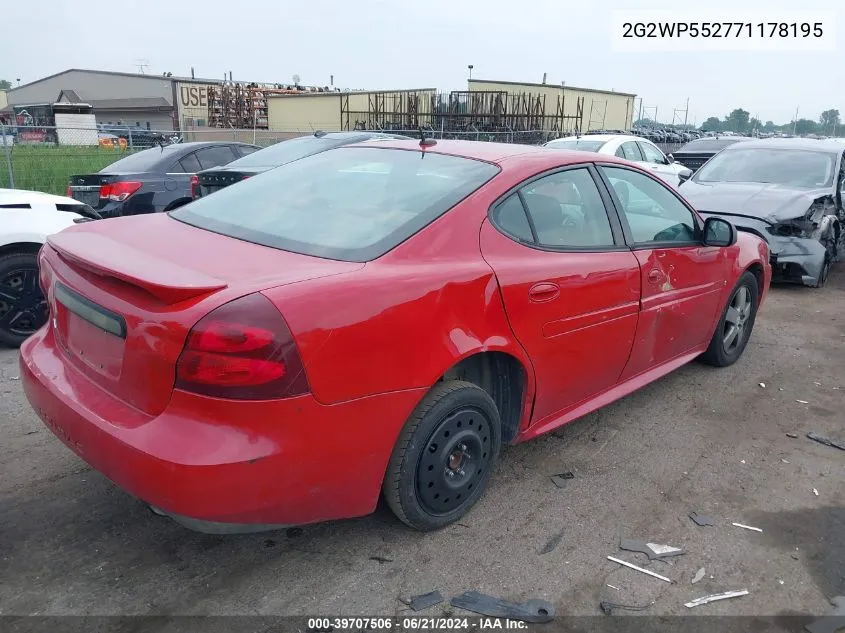 2007 Pontiac Grand Prix VIN: 2G2WP552771178195 Lot: 39707506