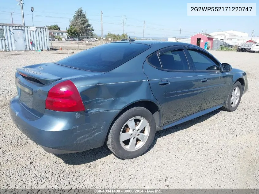 2007 Pontiac Grand Prix VIN: 2G2WP552171220747 Lot: 40041400