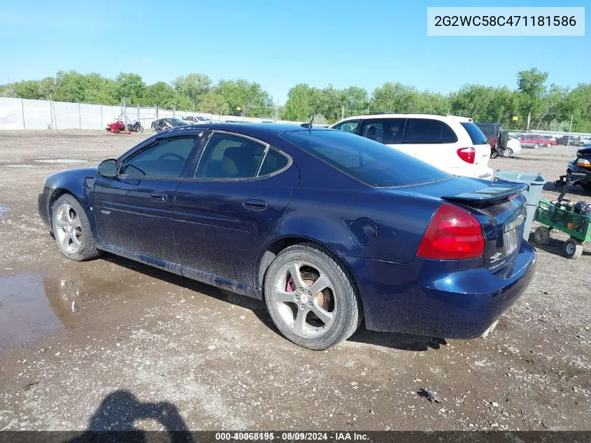 2007 Pontiac Grand Prix Gxp VIN: 2G2WC58C471181586 Lot: 40068195