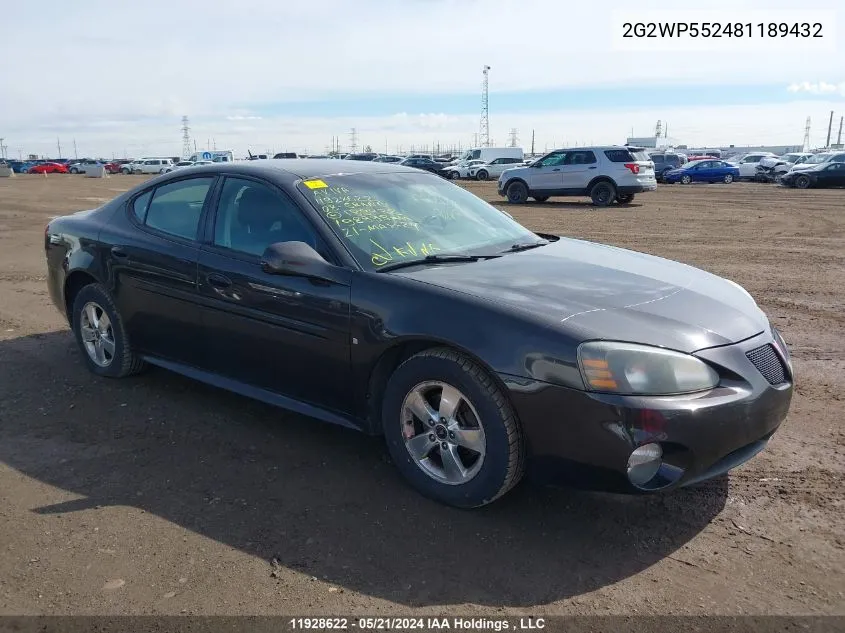 2008 Pontiac Grand Prix VIN: 2G2WP552481189432 Lot: 11928622