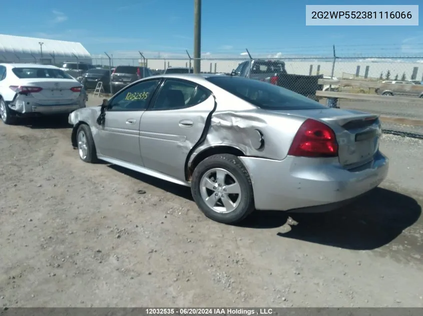 2008 Pontiac Grand Prix VIN: 2G2WP552381116066 Lot: 12032535