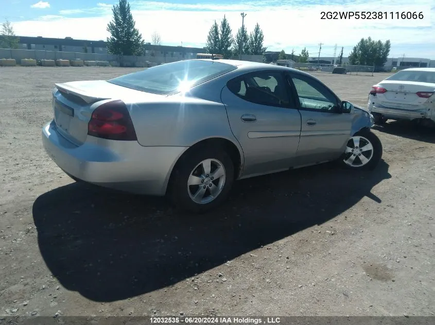 2008 Pontiac Grand Prix VIN: 2G2WP552381116066 Lot: 12032535