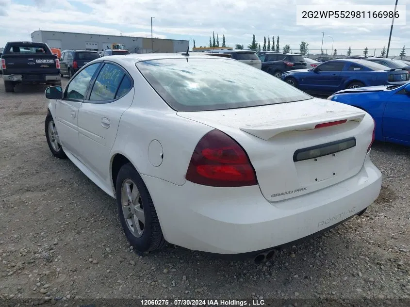 2008 Pontiac Grand Prix VIN: 2G2WP552981166986 Lot: 12060275