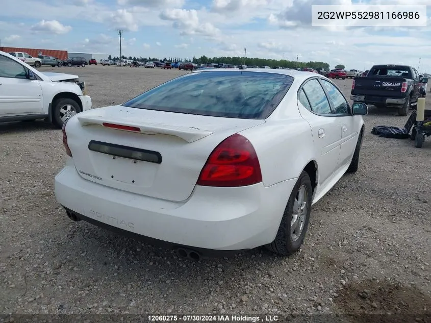 2008 Pontiac Grand Prix VIN: 2G2WP552981166986 Lot: 12060275