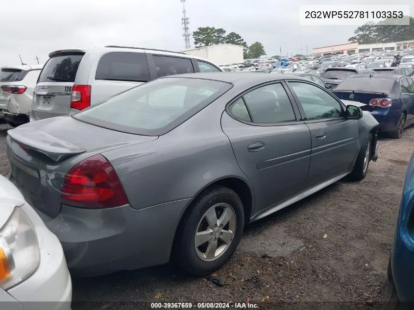 2008 Pontiac Grand Prix VIN: 2G2WP552781103353 Lot: 39367659