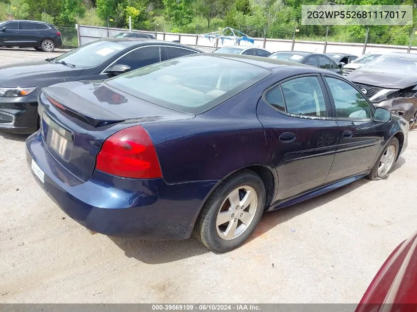 2008 Pontiac Grand Prix VIN: 2G2WP552681117017 Lot: 39569109