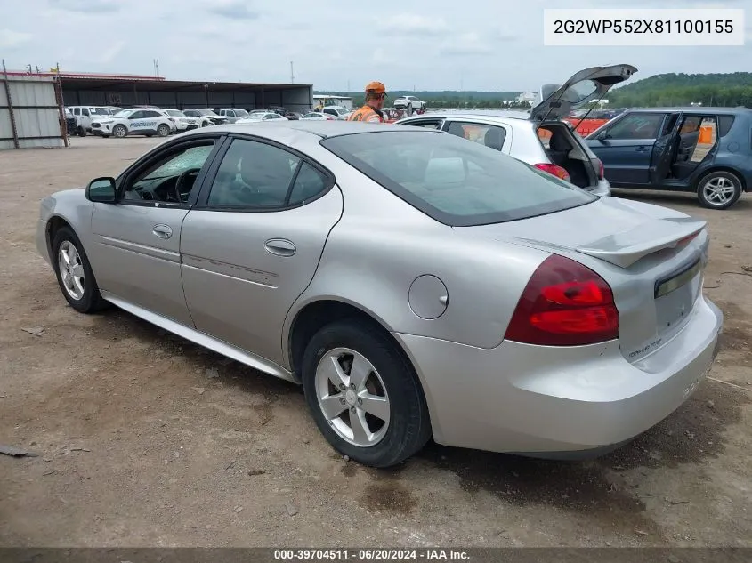 2008 Pontiac Grand Prix VIN: 2G2WP552X81100155 Lot: 39704511