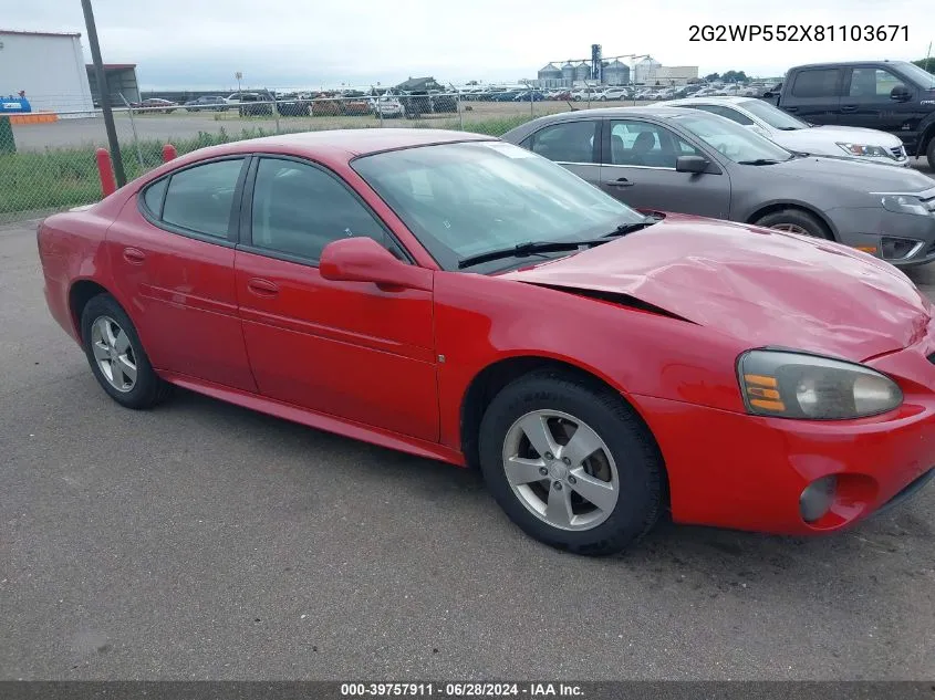 2008 Pontiac Grand Prix VIN: 2G2WP552X81103671 Lot: 39757911