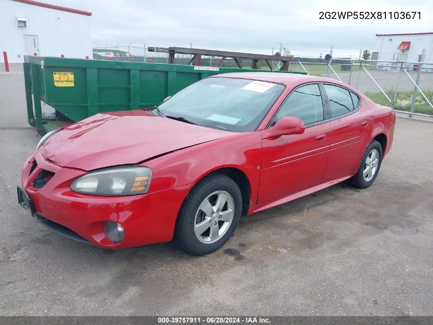 2008 Pontiac Grand Prix VIN: 2G2WP552X81103671 Lot: 39757911