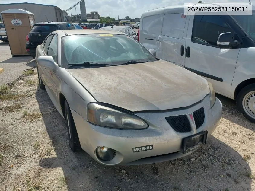 2008 Pontiac Grand Prix VIN: 2G2WP552581150011 Lot: 39967950