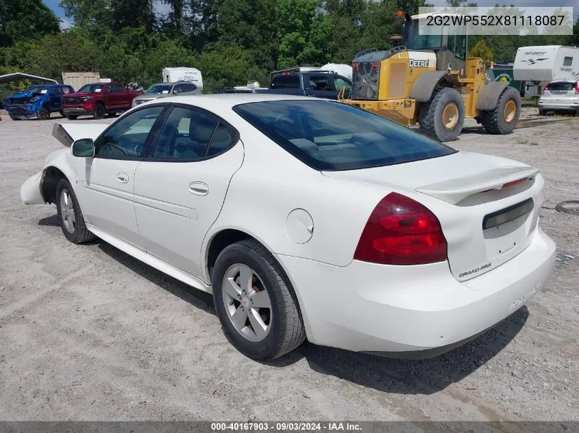 2008 Pontiac Grand Prix VIN: 2G2WP552X81118087 Lot: 40167903