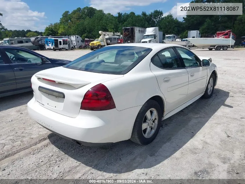 2008 Pontiac Grand Prix VIN: 2G2WP552X81118087 Lot: 40167903