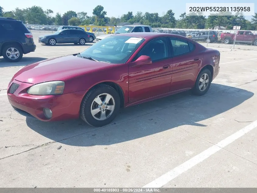 2008 Pontiac Grand Prix VIN: 2G2WP552381135958 Lot: 40185903