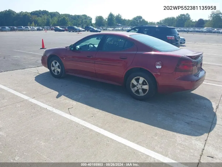 2008 Pontiac Grand Prix VIN: 2G2WP552381135958 Lot: 40185903