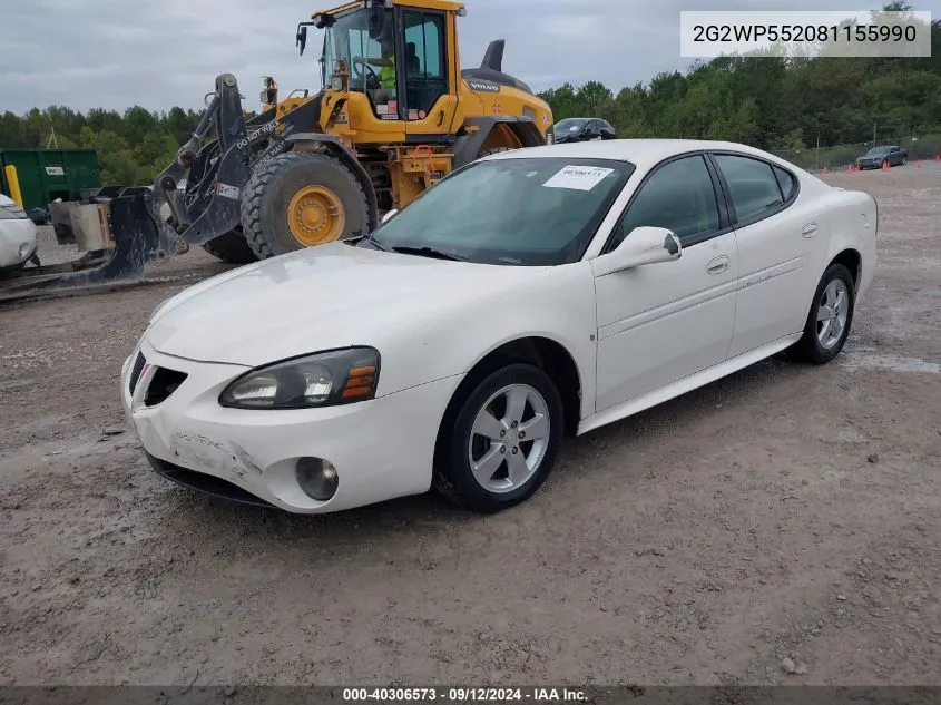 2008 Pontiac Grand Prix VIN: 2G2WP552081155990 Lot: 40306573