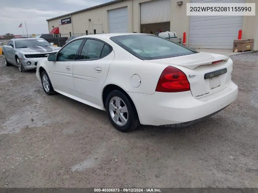 2008 Pontiac Grand Prix VIN: 2G2WP552081155990 Lot: 40306573