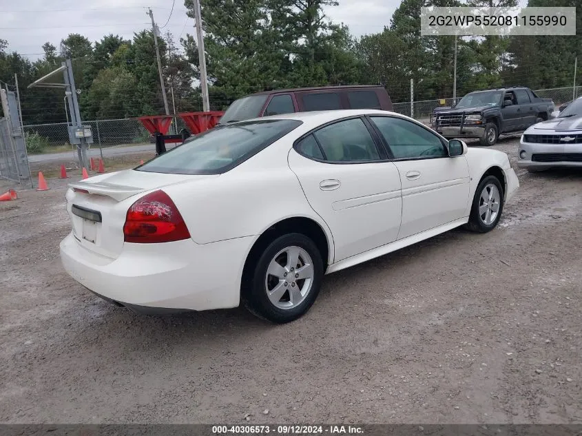 2008 Pontiac Grand Prix VIN: 2G2WP552081155990 Lot: 40306573