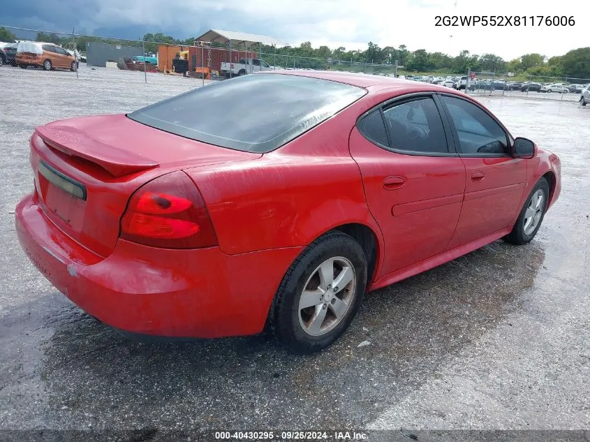 2008 Pontiac Grand Prix VIN: 2G2WP552X81176006 Lot: 40430295