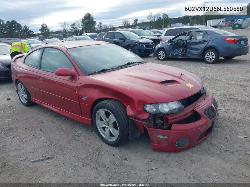 2006 Pontiac Gto VIN: 6G2VX12U66L560580 Lot: 43957633