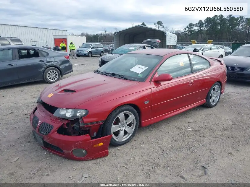 2006 Pontiac Gto VIN: 6G2VX12U66L560580 Lot: 43957633