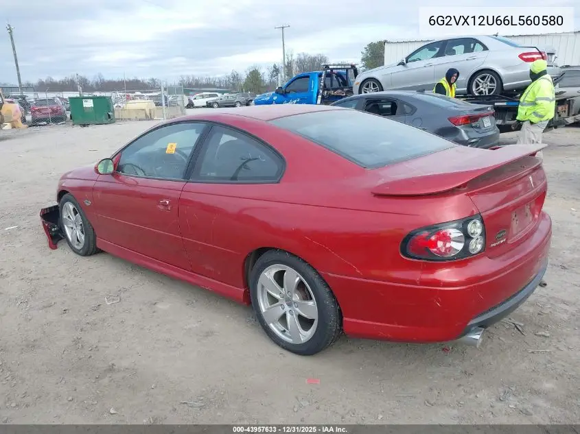 2006 Pontiac Gto VIN: 6G2VX12U66L560580 Lot: 43957633