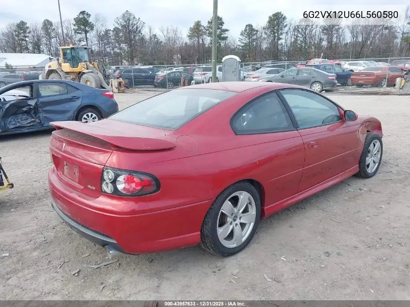 2006 Pontiac Gto VIN: 6G2VX12U66L560580 Lot: 43957633