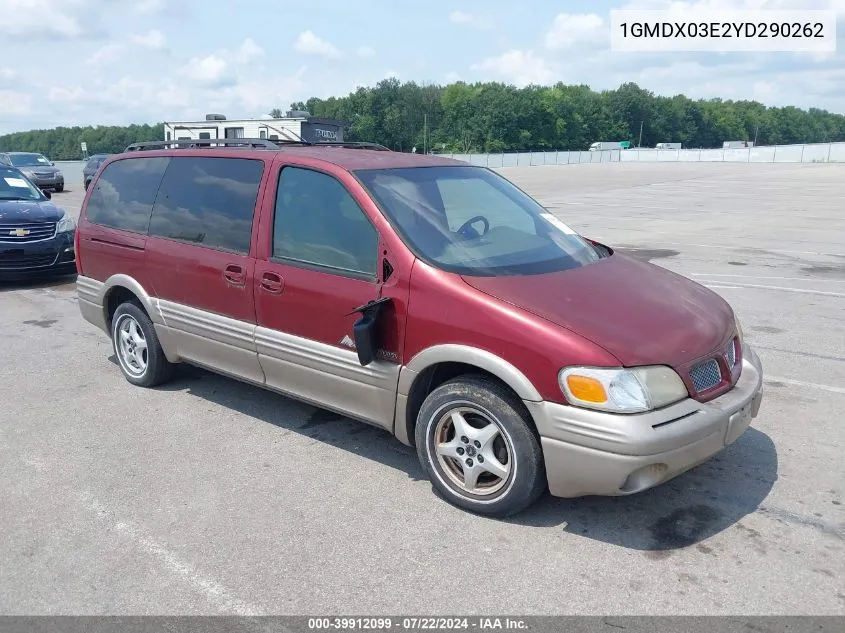 2000 Pontiac Montana M16 VIN: 1GMDX03E2YD290262 Lot: 39912099