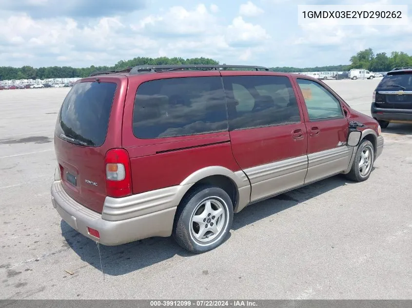 2000 Pontiac Montana M16 VIN: 1GMDX03E2YD290262 Lot: 39912099