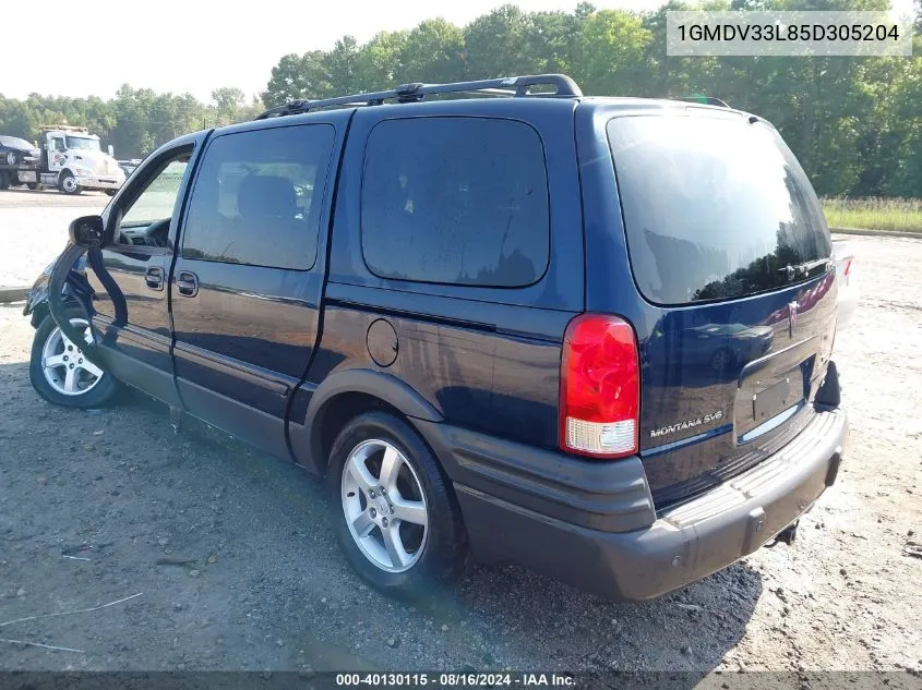 2005 Pontiac Montana Sv6 Fwd VIN: 1GMDV33L85D305204 Lot: 40130115