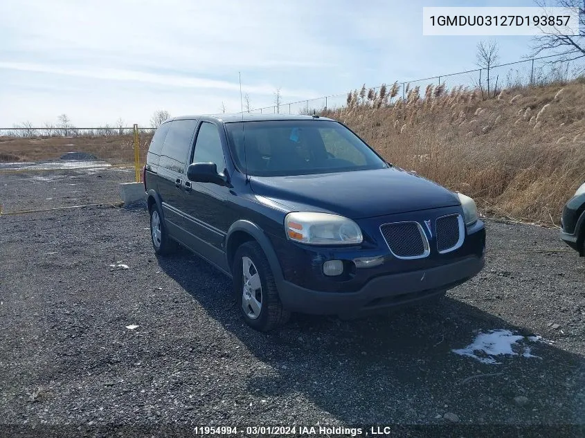 2007 Pontiac Montana Sv6 VIN: 1GMDU03127D193857 Lot: 11954994