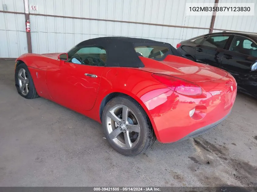 2007 Pontiac Solstice VIN: 1G2MB35B87Y123830 Lot: 39421505