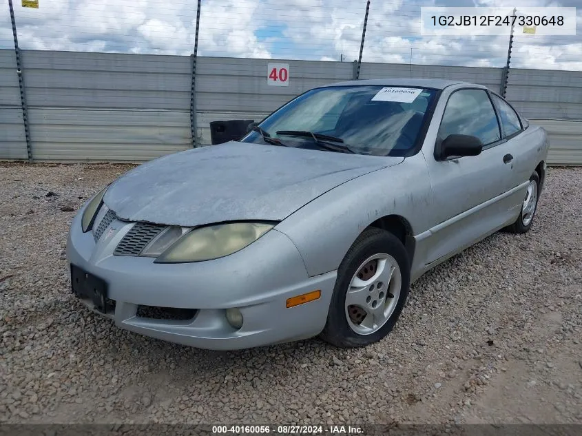 2004 Pontiac Sunfire VIN: 1G2JB12F247330648 Lot: 40160056