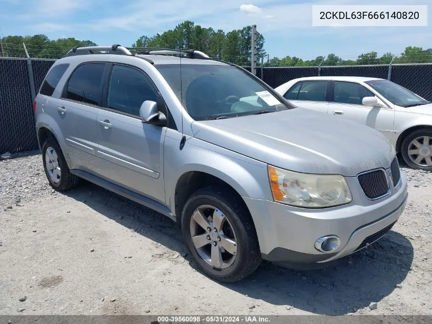 2006 Pontiac Torrent VIN: 2CKDL63F666140820 Lot: 39560098