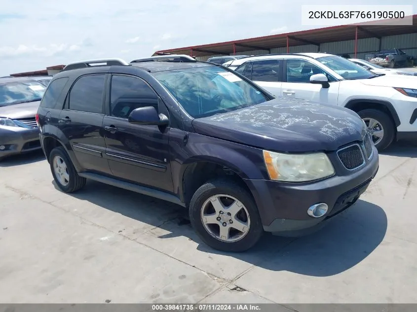 2006 Pontiac Torrent VIN: 2CKDL63F766190500 Lot: 39841735