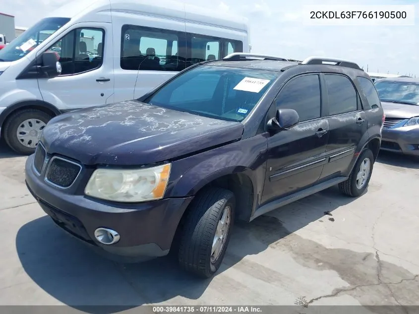 2006 Pontiac Torrent VIN: 2CKDL63F766190500 Lot: 39841735