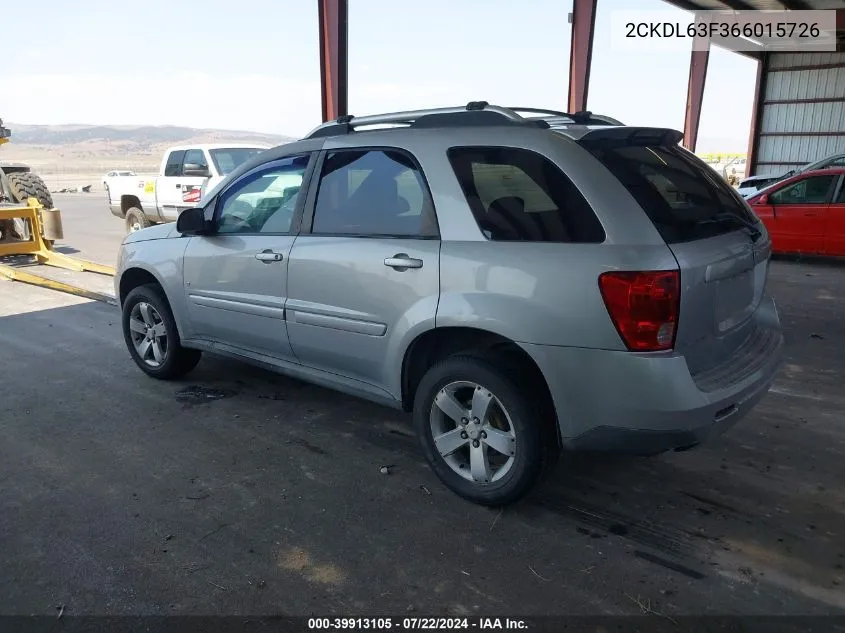 2006 Pontiac Torrent VIN: 2CKDL63F366015726 Lot: 39913105