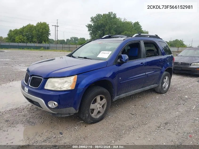 2006 Pontiac Torrent VIN: 2CKDL73F566152981 Lot: 39982110