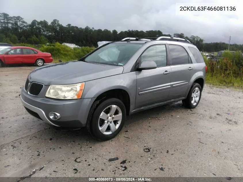 2006 Pontiac Torrent VIN: 2CKDL63F466081136 Lot: 40068073