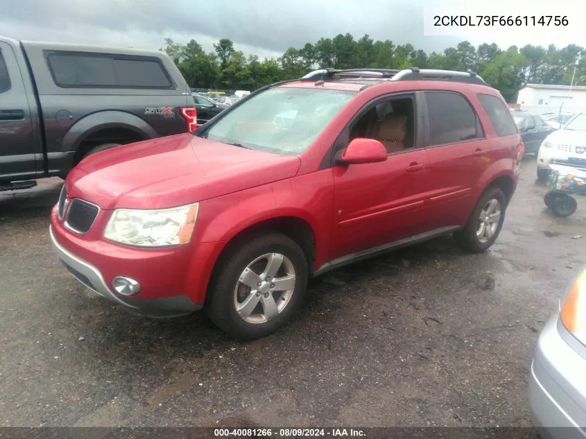 2006 Pontiac Torrent VIN: 2CKDL73F666114756 Lot: 40081266