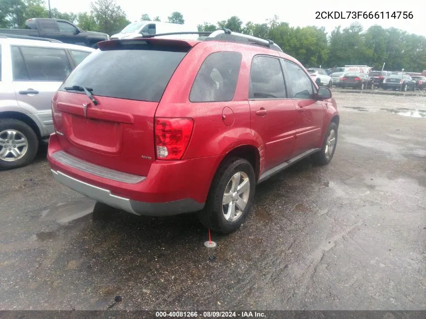 2006 Pontiac Torrent VIN: 2CKDL73F666114756 Lot: 40081266