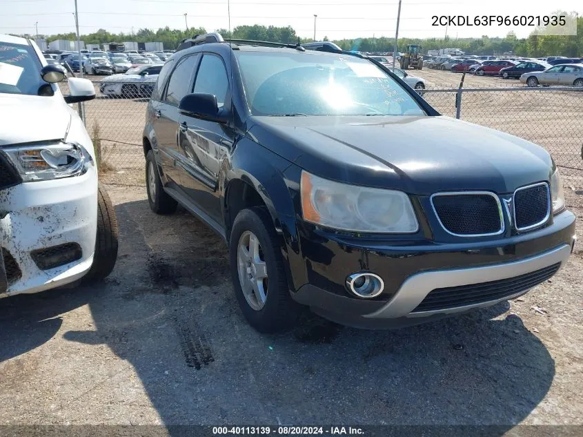 2006 Pontiac Torrent VIN: 2CKDL63F966021935 Lot: 40113139