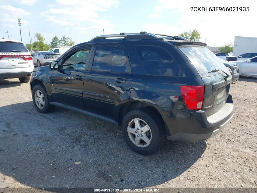 2006 Pontiac Torrent VIN: 2CKDL63F966021935 Lot: 40113139