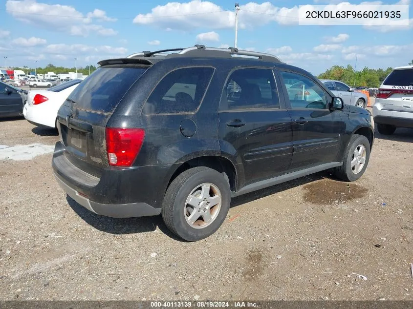 2006 Pontiac Torrent VIN: 2CKDL63F966021935 Lot: 40113139