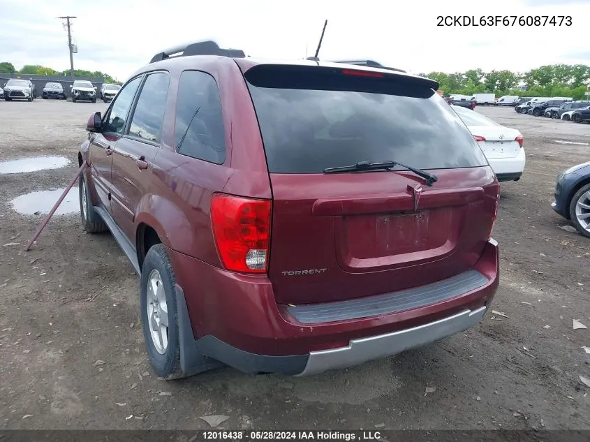 2007 Pontiac Torrent VIN: 2CKDL63F676087473 Lot: 12016438